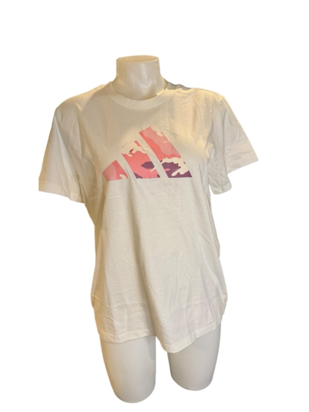 Women's Adidas White Pink Camo Logo Short Sleeve Tee M j44